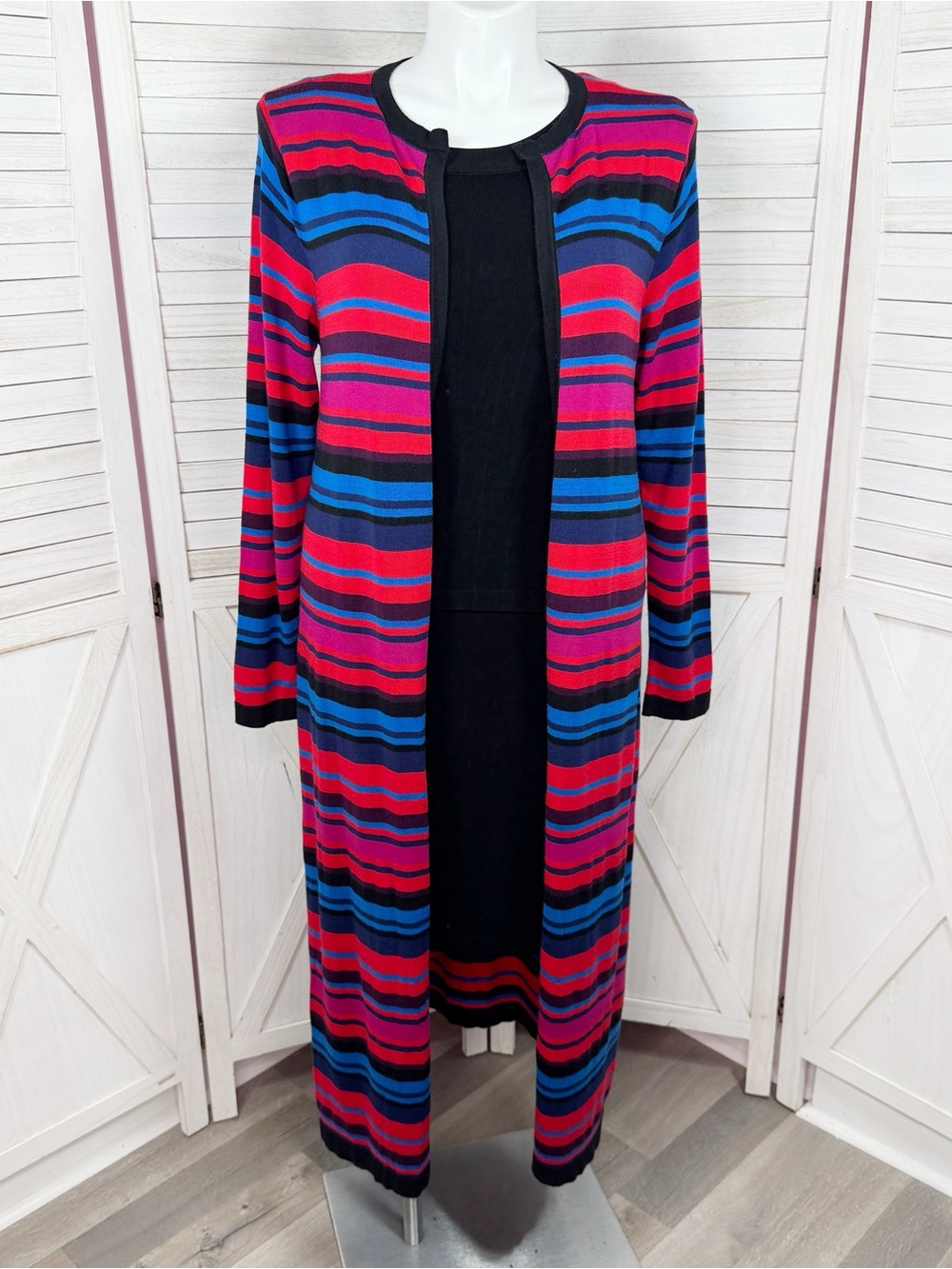 New York & Co Eva Mendes Cecilia Striped Duster Cardigan Sweater Large XL